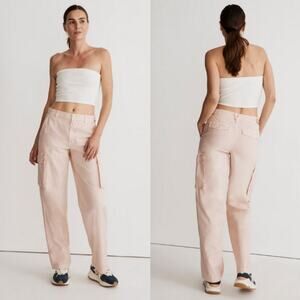 Madewell 28" Garment-Dyed‎ Low-Slung Straight Cargo Pants Romantic Baby Pink